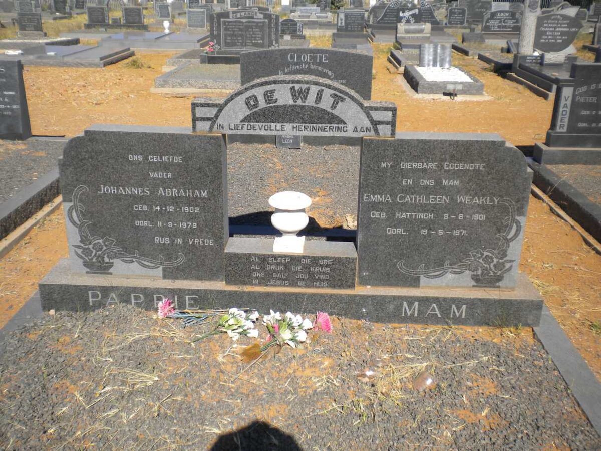 WIT Johannes Abraham, de 1902-1979 &amp;  Emma Cathleen Weakly HATTINGH 1901-1971