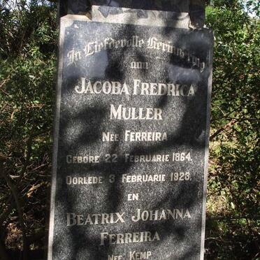MULLER Jacoba Frederica nee FERREIRA 1864-1923 :: FERREIRA  Beatrix Johanna nee KEMP 1837-1928
