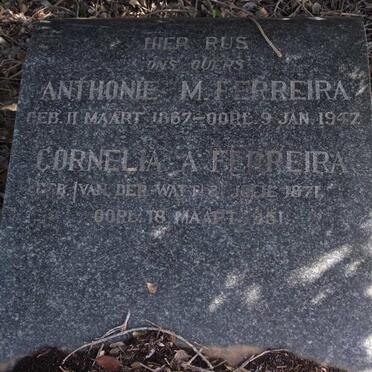 FERREIRA Anthonie M. 1867-1947 &amp; Cornelia A. VAN DER WATT 1871-1951