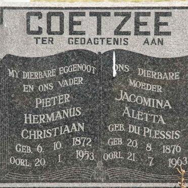 COETZEE Pieter Hermanus Christiaan 1872-1953 &amp; Jacomina Aletta DU PLESSIS 1876-1963