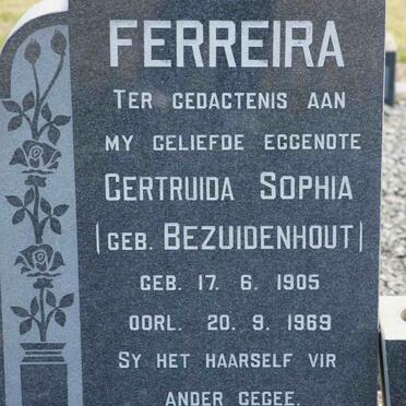 FERREIRA Gertruida Sophia nee BEZUIDENHOUT 1905-1969