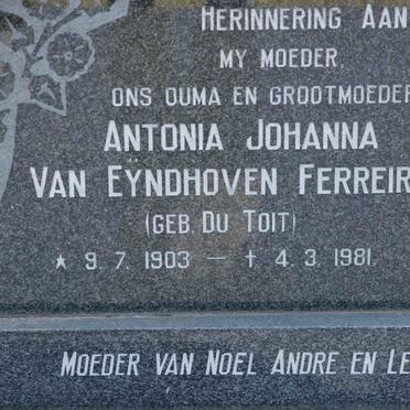 FERREIRA Antonia Johanna van Eÿndhoven nee DU TOIT 1903-1981