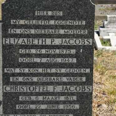 JACOBS Christoffel F. 1871-1956 &amp; Elizabeth P. 1875-1947