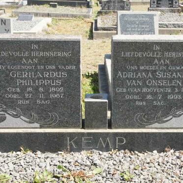 KEMP Gerhardus Philippus 1892-1967 &amp; Adriana Susanna VAN ONSELEN nee VAN ROOYEN 1895-1993