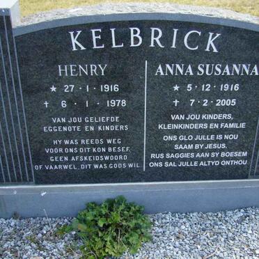 KELBRICK Henry 1916-1978 &amp; Anna Susanna 1916-2005