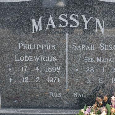 MASSYN Philippus Lodewicus 1898-1971 &amp; Sarah Susanna MARAIS 1909-1994