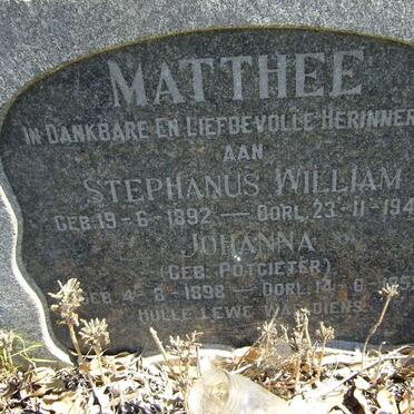 MATTHEE Stephanus William 1892-1946 &amp; Johanna POTGIETER 1898-1955