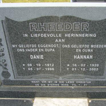 RHEEDER Danie 1912-1996 &amp; Hannah 1920-2002