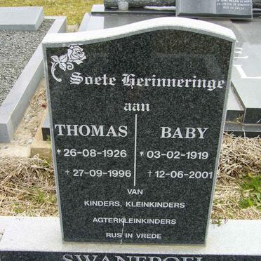 SWANEPOEL Thomas 1926-1996 &amp; Baby 1919-2001