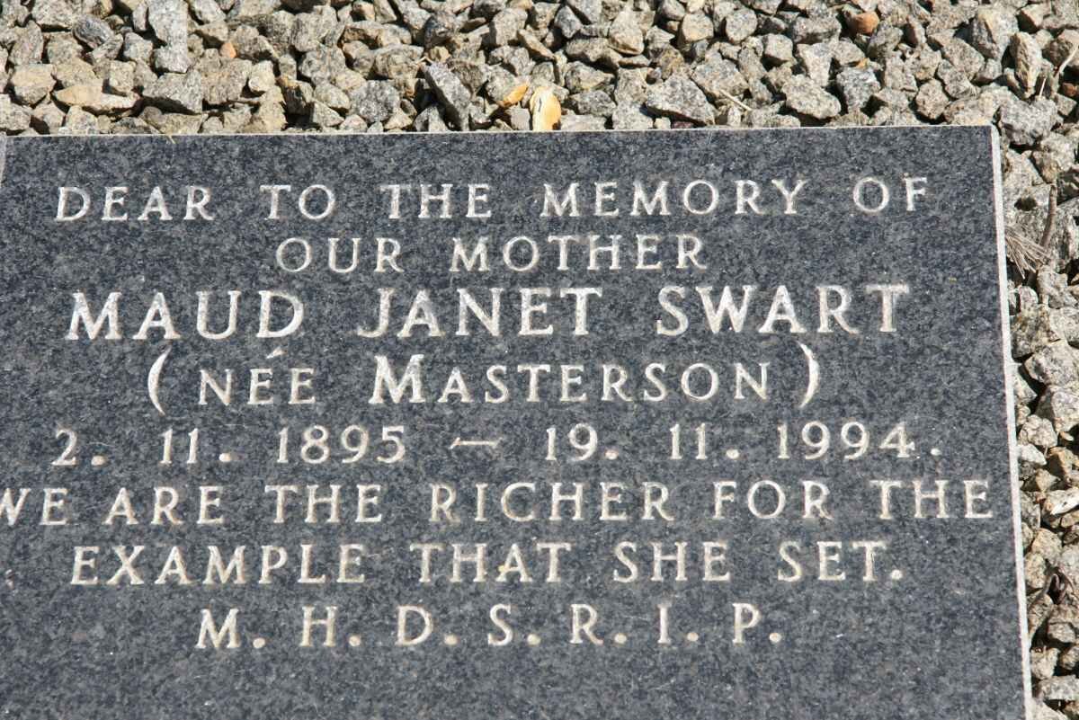 SWART Maud Janet nee MASTERSON 1895-1994