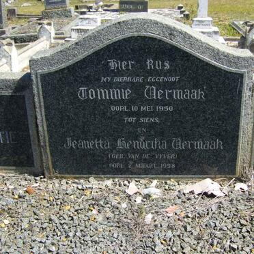 VERMAAK Tommie -1950 &amp; Jeanetta Hendrika VAN DE VYFER -1958