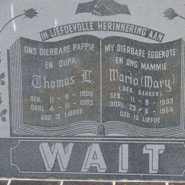 WAIT Thomas D. 1908-1993 &amp; Maria BEKKER 1909-1964