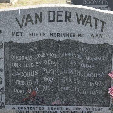 WATT Jacobus Plet, van der 1892-1965 &amp; Judith Jacoba 1897-1983
