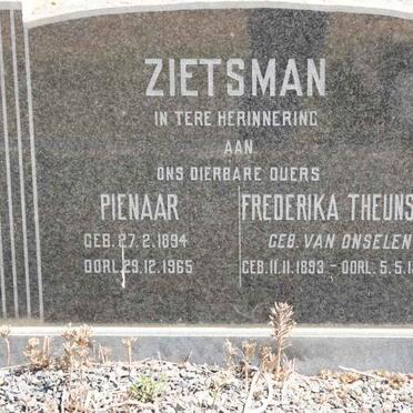 ZIETSMAN Pienaar 1894-1965 &amp; Frederika Theunsina VAN ONSELEN 1893-1954
