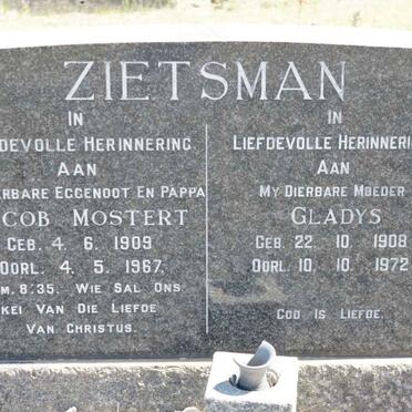 ZIETSMAN Jacob Mostert 1909-1967 &amp; Gladys 1908-1972