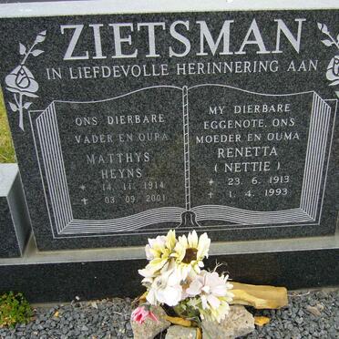 ZIETSMAN Matthys Heyns 1914-2001 &amp; Renetta 1913-1993