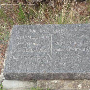 CLOETE Izak J. 1863-1937 &amp; Anna C.M.J. HATTINGH 1862-1949