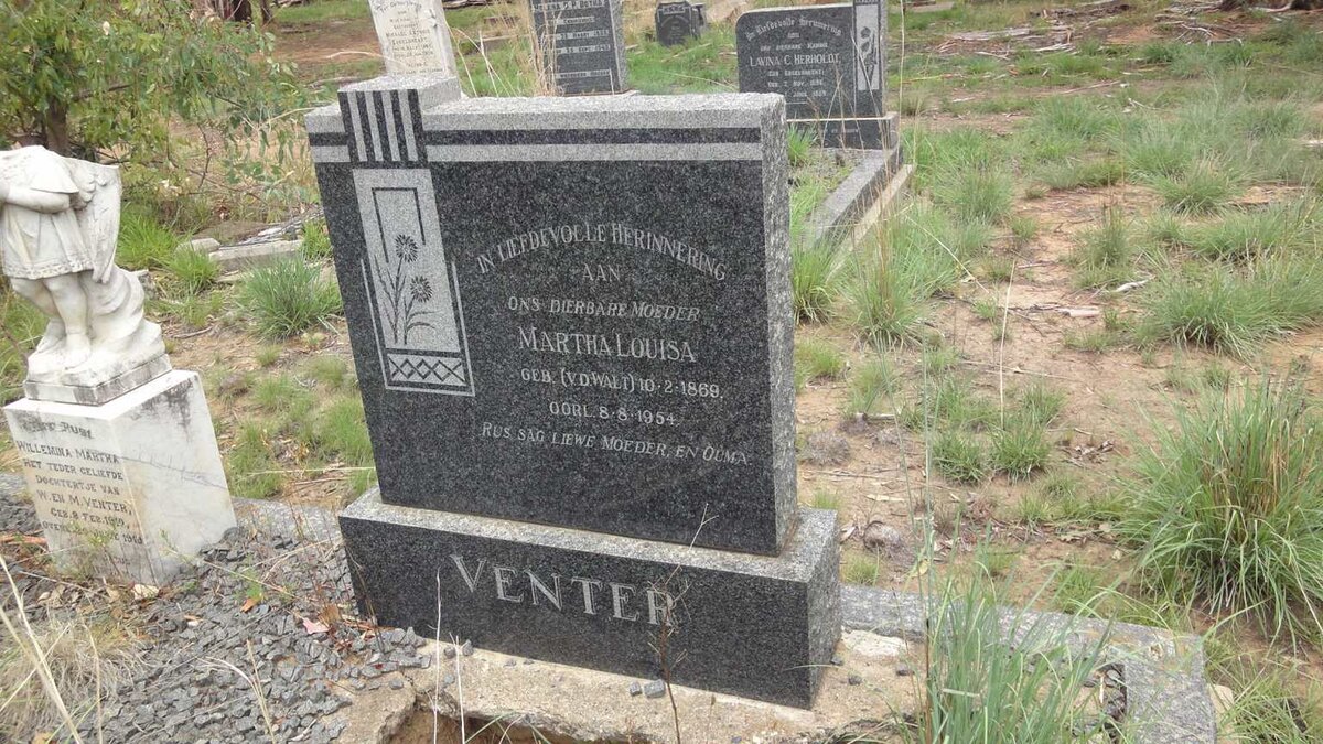 VENTER Martha Louisa nee V. D. WALT 1869-1954