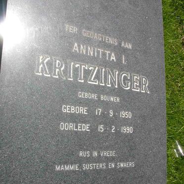 KRITZINGER Annitta I. nee BOUWER 1950-1990