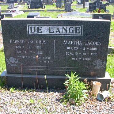 LANGE Barend Jacobus, de 1896-1969 &amp; Martha Jacoba 1908-1985
