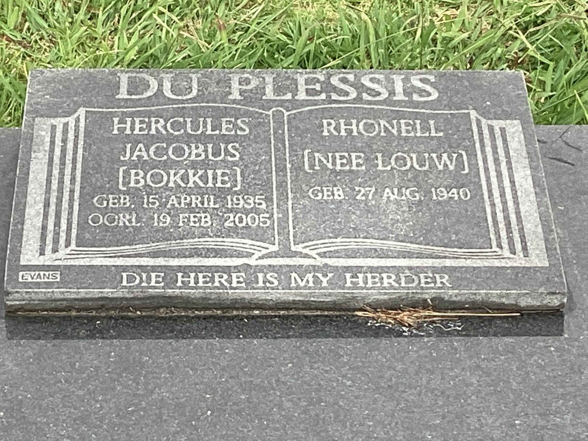 PLESSIS Hercules Jacobus, du 1935-2005 &amp; Rhonell LOUW 1940-