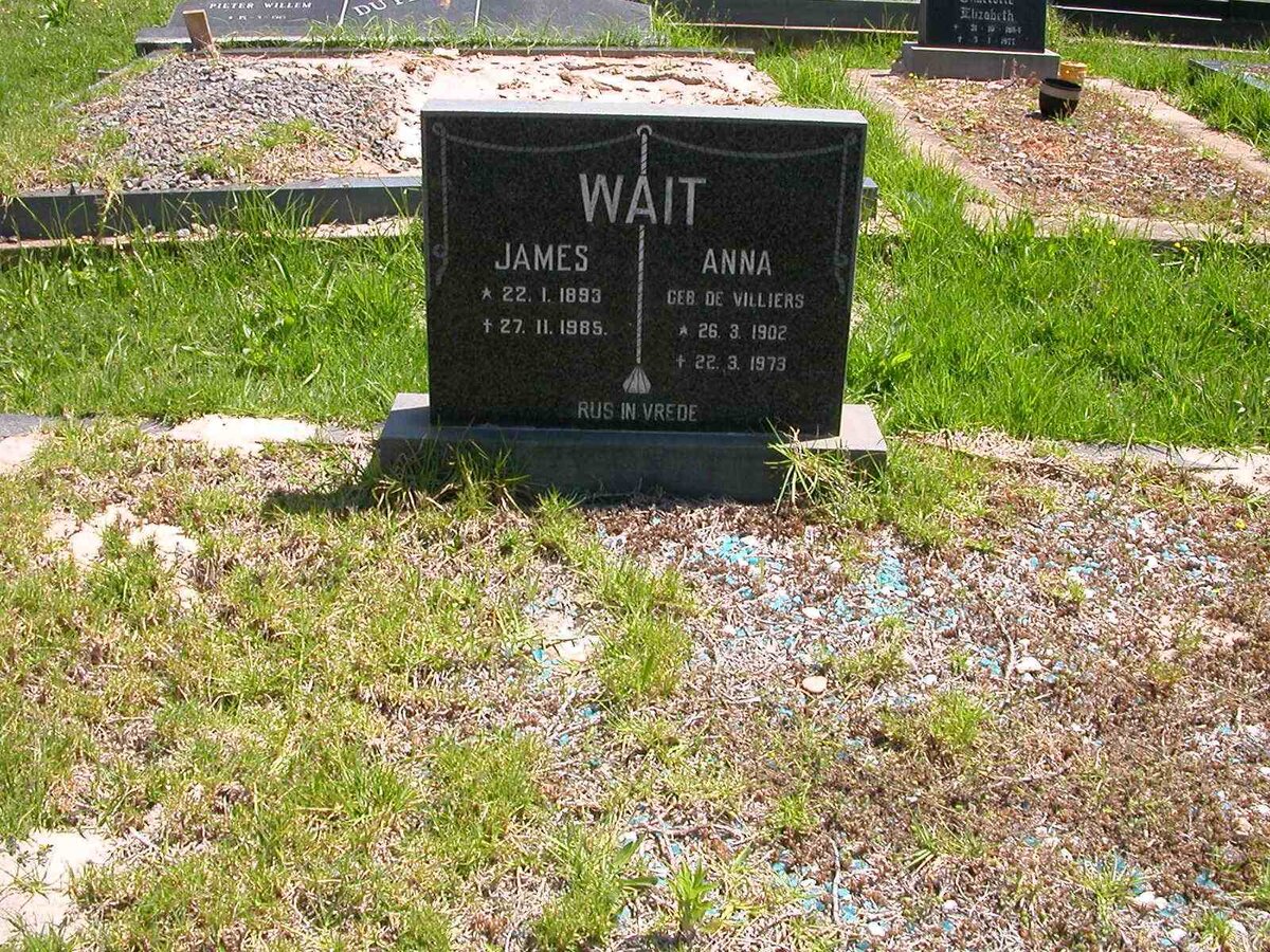 WAIT James 1893-1985 &amp; Anna DE VILLIERS 1902-1973