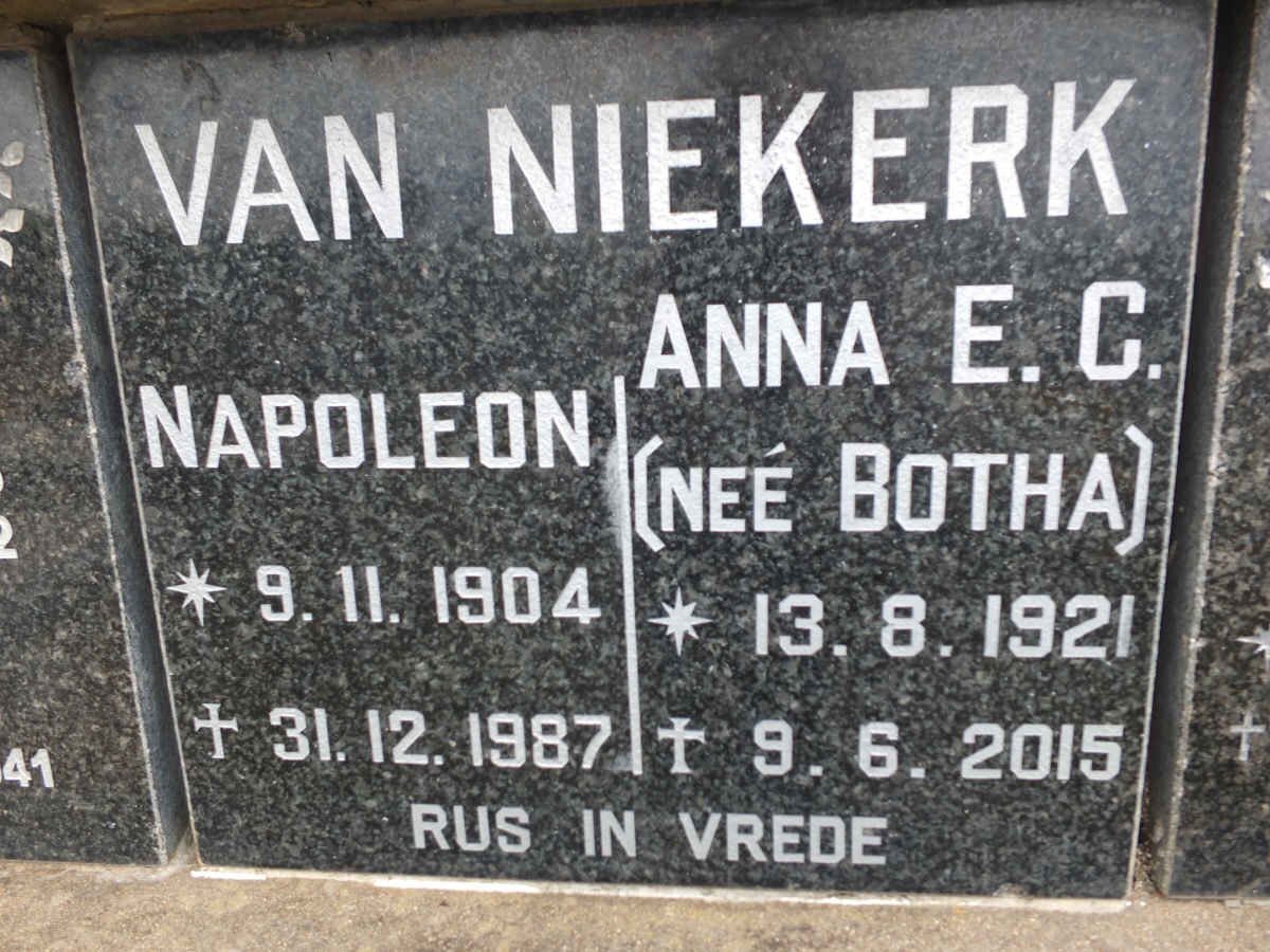 NIEKERK Napoleon, van 1904-1987 &amp; Anna E.C. BOTHA 1921-2015