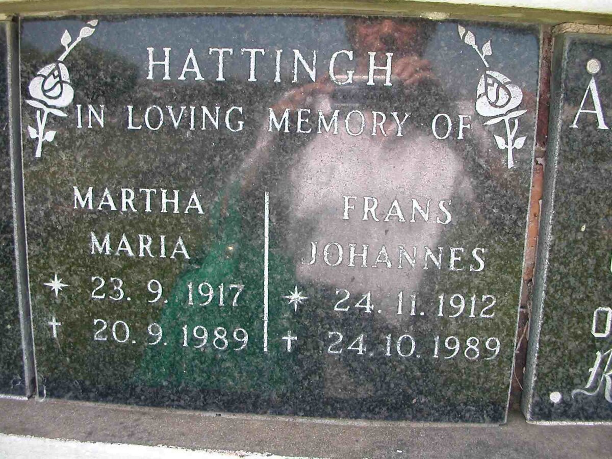 HATTINGH Frans Johannes 1912-1989 &amp; Martha Maria 1917-1989