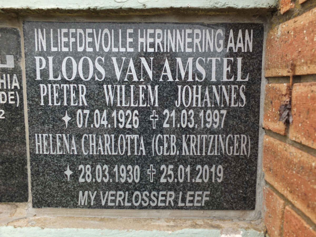 AMSTEL Pieter Willem Johannes, Ploos van 1926-1997 &amp; Helena Charlotta KRITZINGER 1930-2019