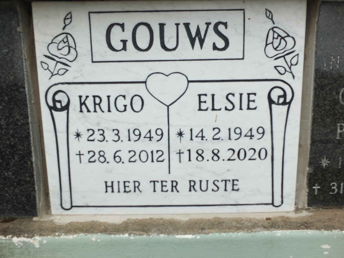 GOUWS Krigo 1949-2012 &amp; Elsie 1949-2020