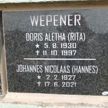 WEPENER Johannes Nicolaas 1927-2021 &amp; Doris Aletha 1930-1997