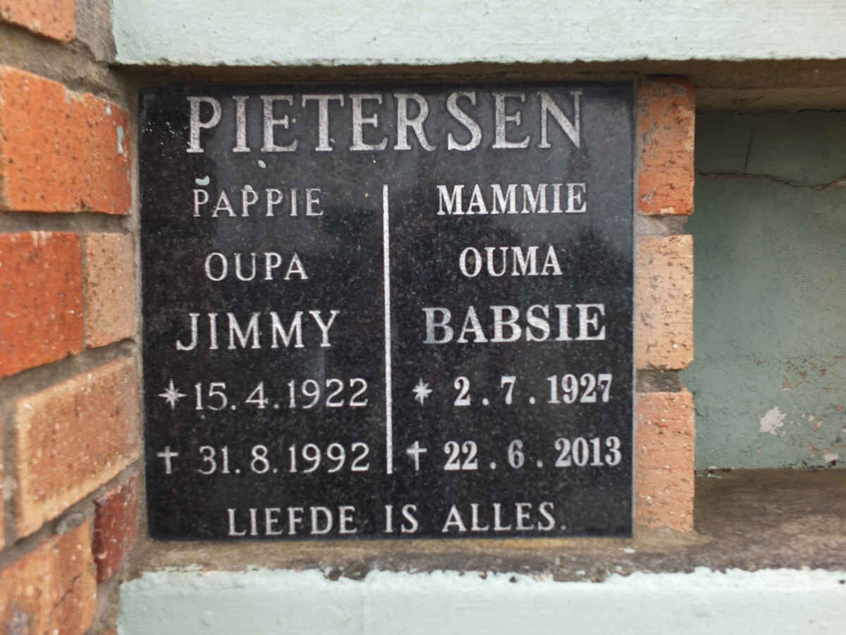 PIETERSEN Jimmy 1922-1992 &amp; Babsie 1927-2013