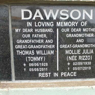 DAWSON Thomas William 1928-2011 &amp; Mollie Julia RIZZO 1930-2019