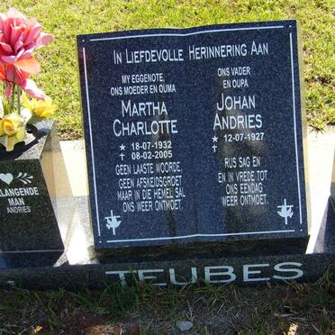 TEUBES Johan Andries 1927- &amp; Martha Charlotte 1932-2005