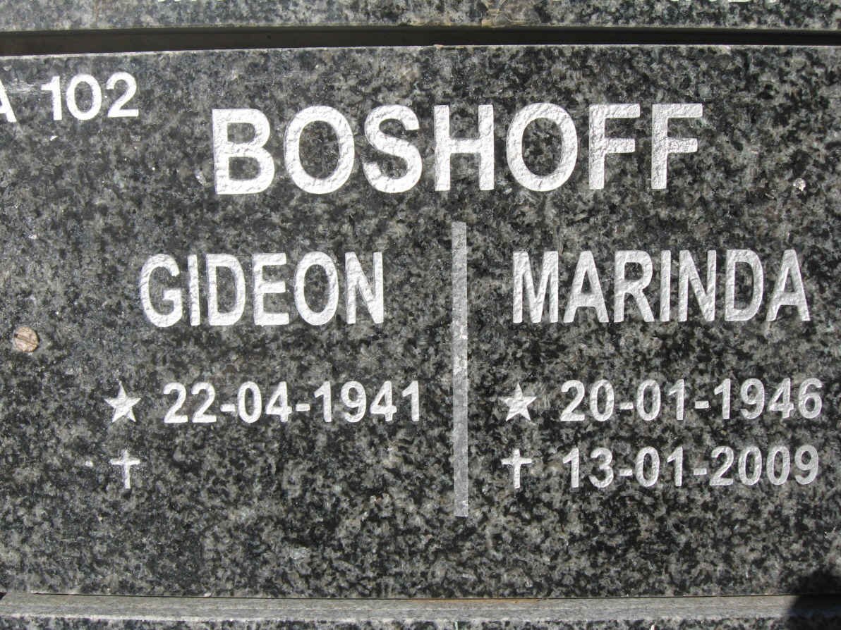 BOSHOFF Gideon 1941-  &amp; Marinda 1946-2009