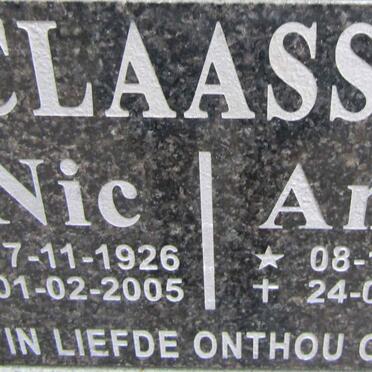 CLAASSEN Nic 1926-2005 &amp; Anne 1930-2012