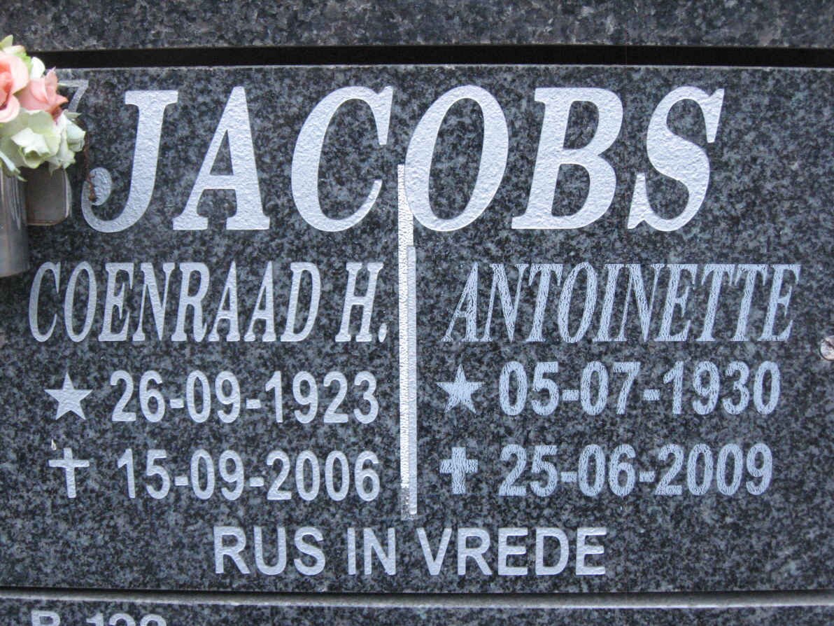 JACOBS Coenraad H. 1923-2006 &amp; Antoinette 1930-2009