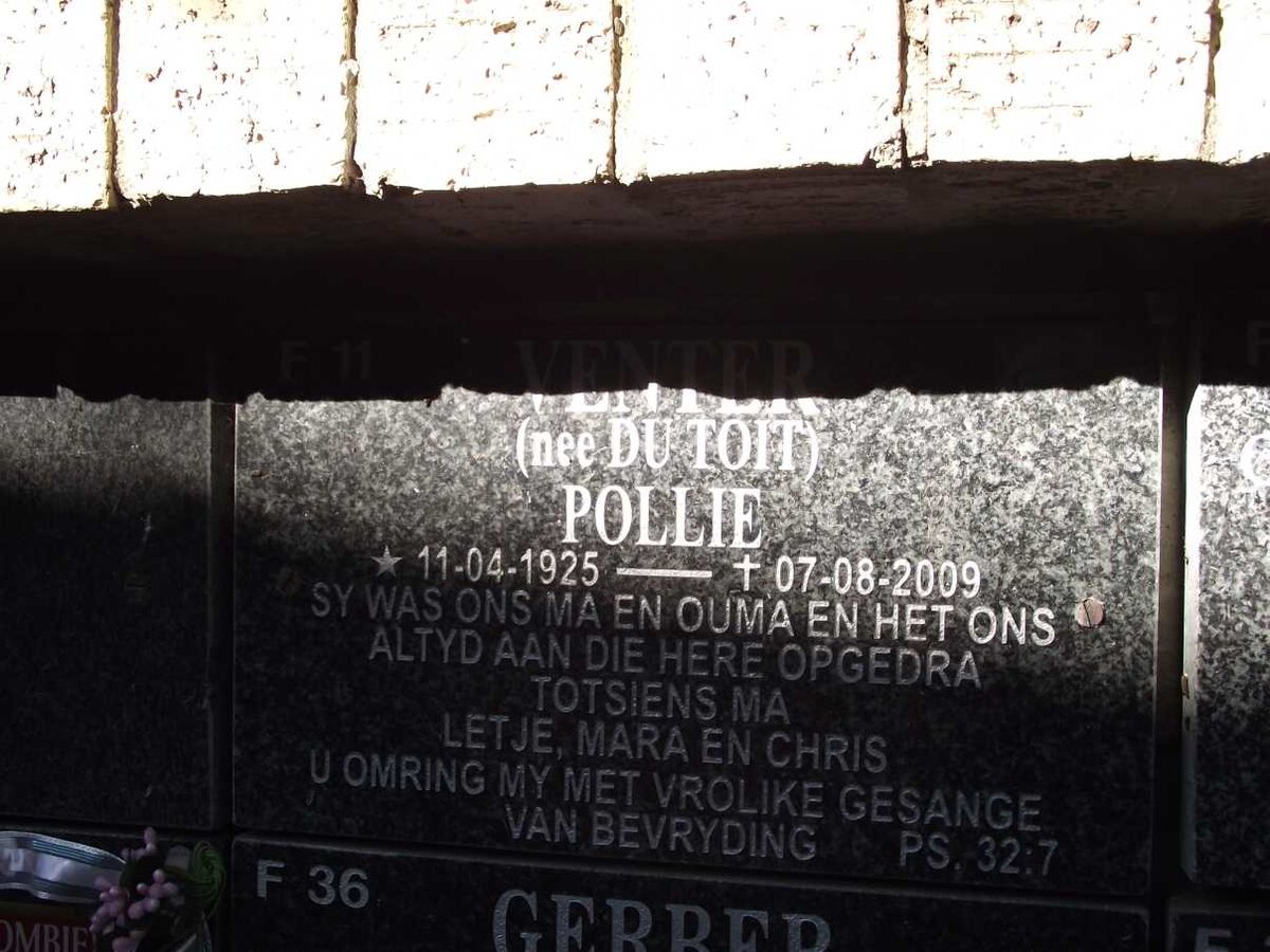 VENTER Pollie nee du TOIT 1925-2009