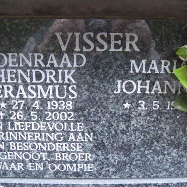 VISSER Coenraad Hendrik Erasmus 1938-2002 &amp; Maria Johanna 19??