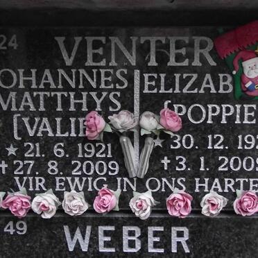 VENTER Johannes Matthys 1921-2009 &amp; Elizabeth 1923-2009