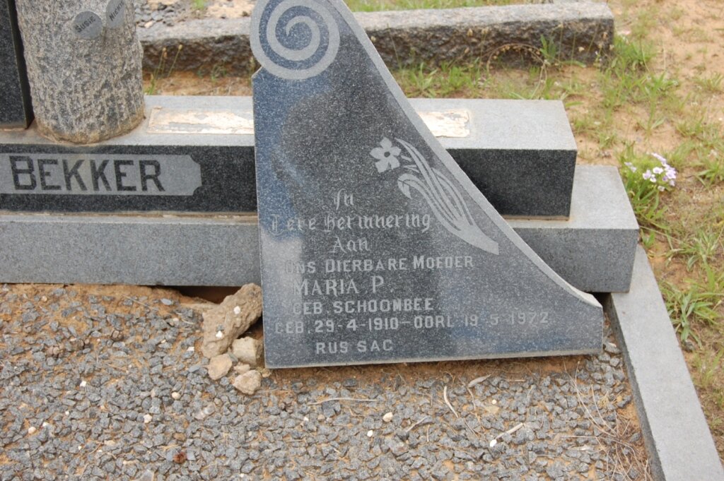 BEKKER Maria P. nee SCHOONBEE 1910-1972