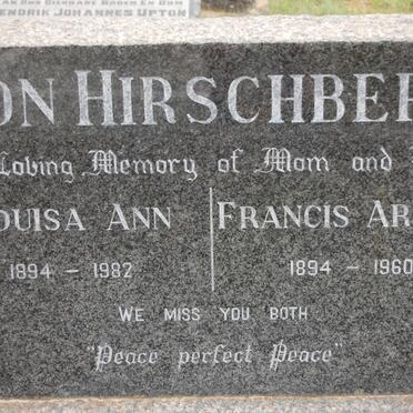 HIRSCHBERG Francis Arthur, von 1894-1960 &amp; Louisa Ann 1894-1982