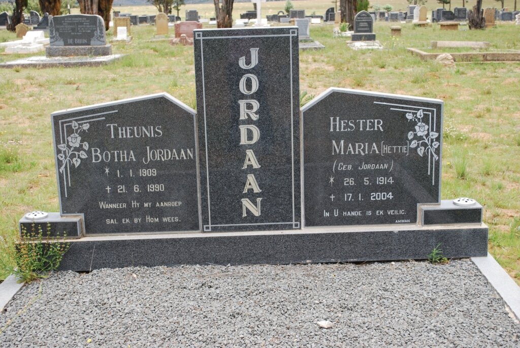 JORDAAN Theunis Botha 1909-1990 &amp; Hester Maria JORDAAN 1914-2004