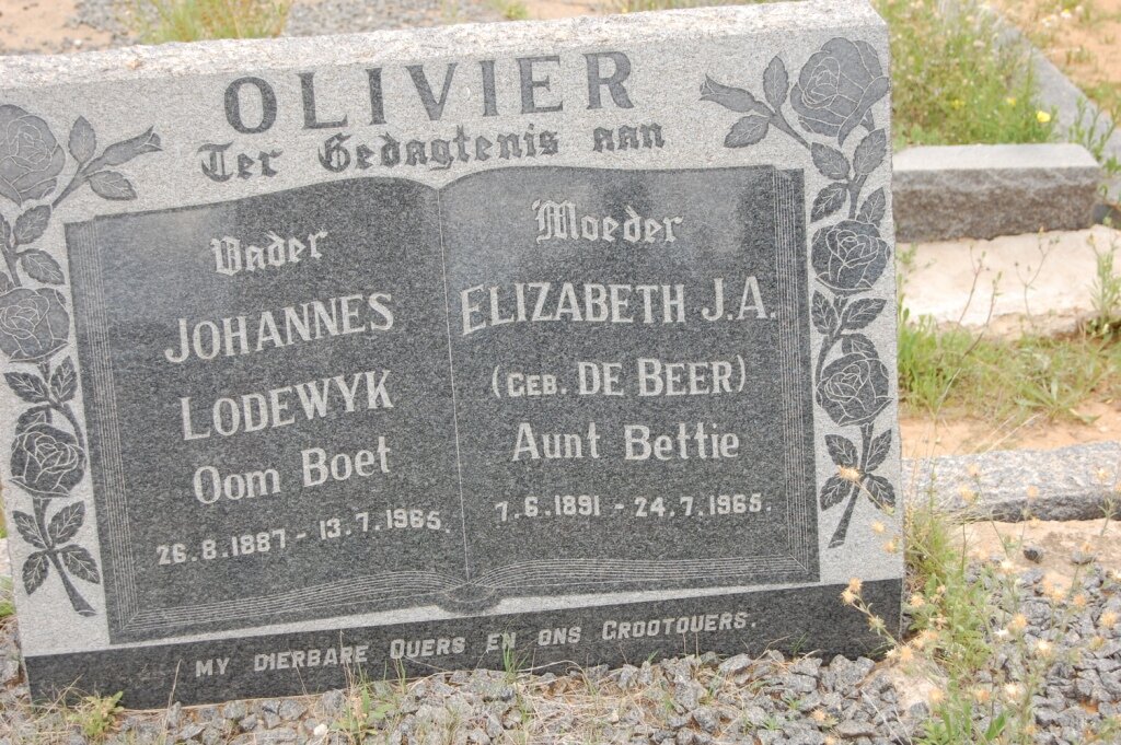 OLIVIER Johannes Lodewyk 1887-1965 &amp; Elizabeth J.A. DE BEER 1891-1965