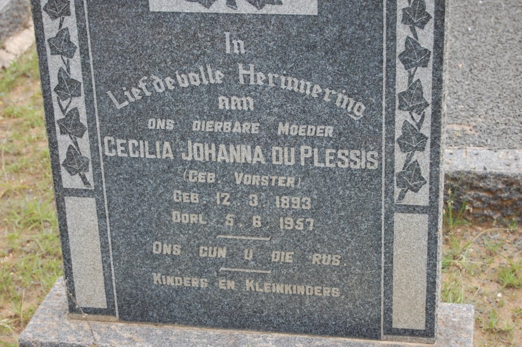 PLESSIS Cecilia Johanna, du 1893-1957
