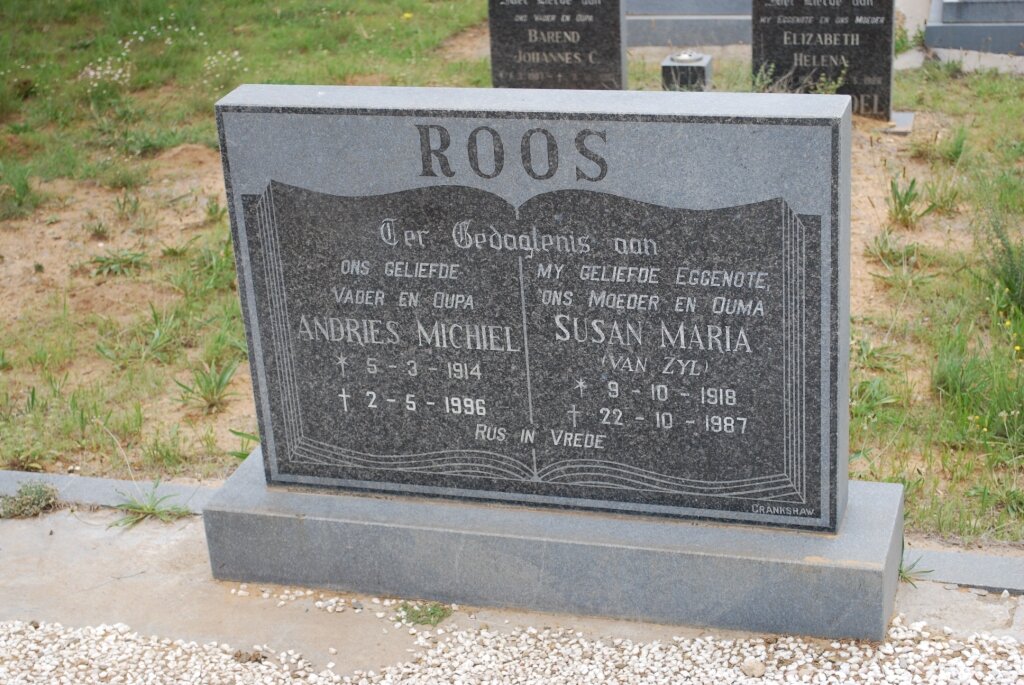 ROOS Andries Michiel 1914-1996 &amp; Susan Maria VAN ZYL 1918-1987