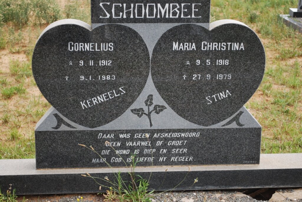 SCHOOMBEE Cornelius 1912-1983 &amp; Maria Christina 1918-1979