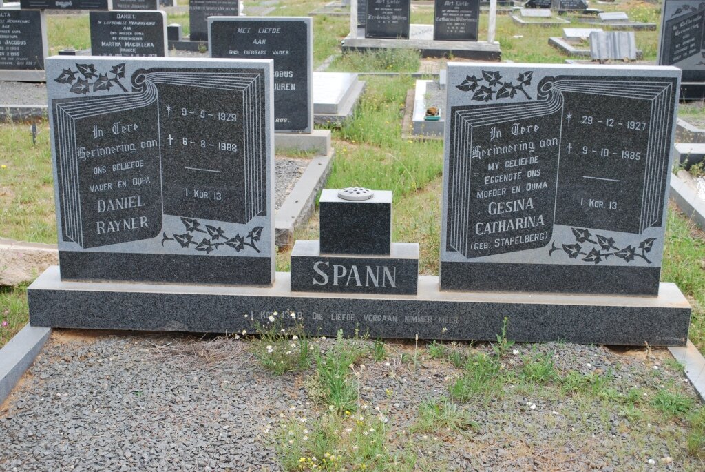 SPANN Daniel Rayner 1929-1988 &amp; Gesina Catharina STAPLEBERG 1927-1985
