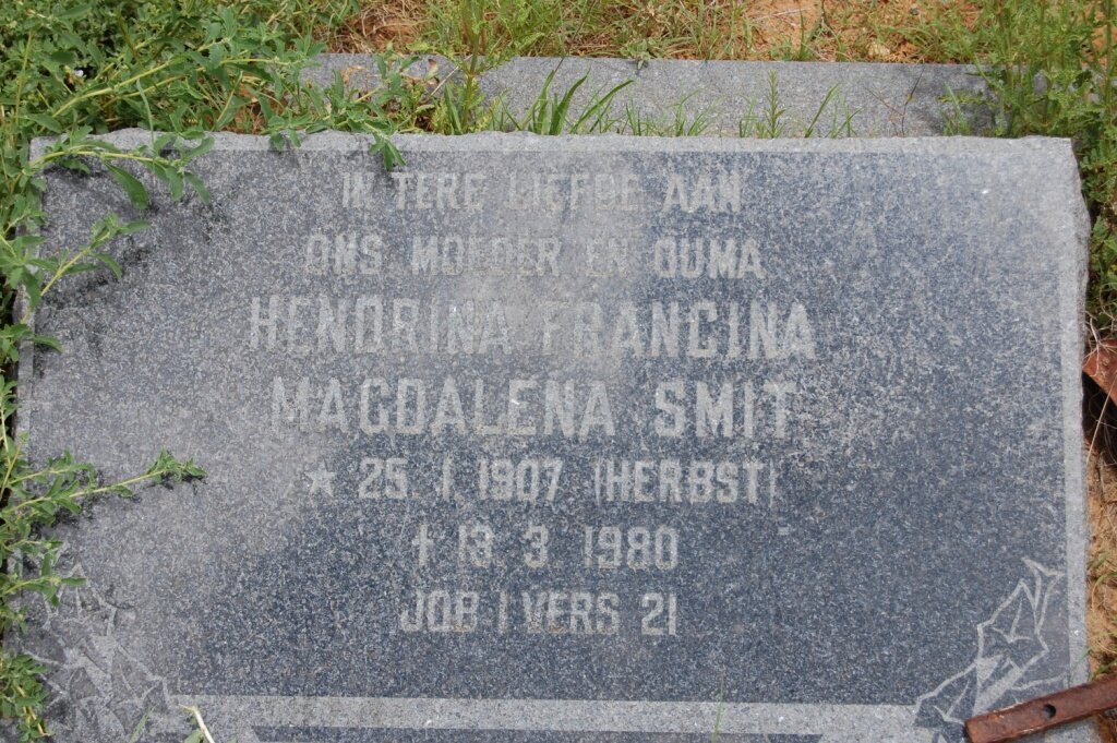 SMIT Hendrina Francina Magdalena  nee HERBST 1907-1980