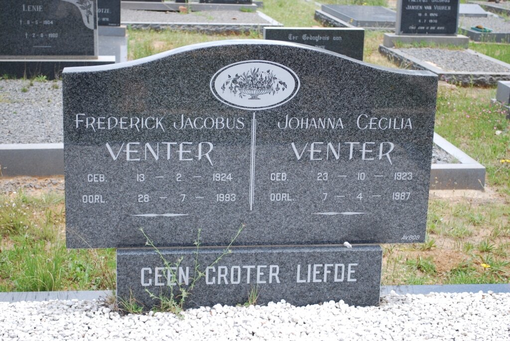 VENTER Frederick Jacobus 1924-1993 &amp; Johanna Cecilia 1923-1987